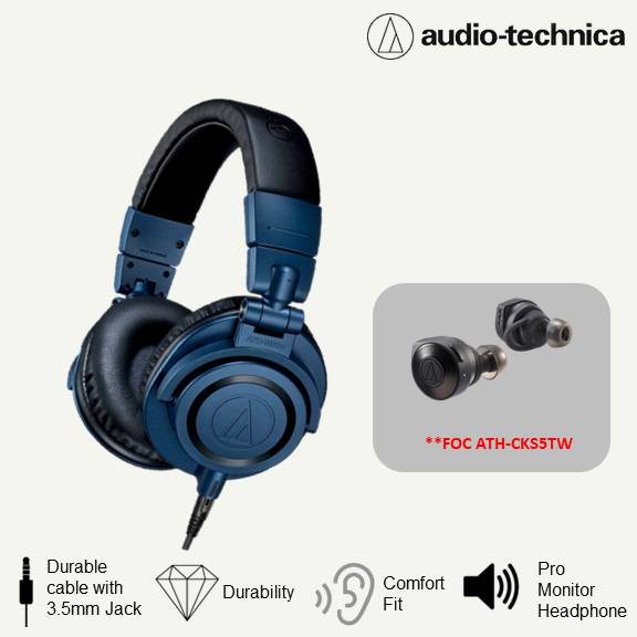 Audio-Technica ATH-M50X DS Professional Studio Monitor Headphones / Wired Headphones For Audio Mixing